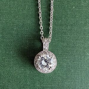 Premier Designs Silver Round Halo Pendant Crystal Necklace